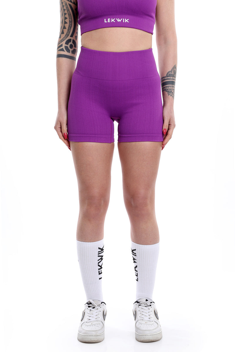 Shorts a costine viola modello CIRCE a vita alta